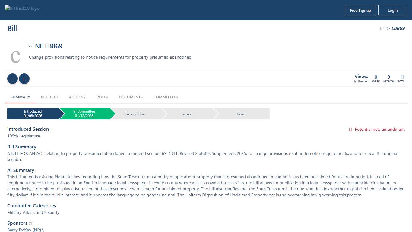 NE LB869 | BillTrack50