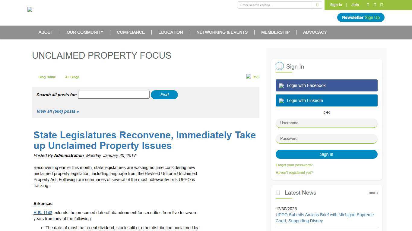 State Legislatures Reconvene, Immediately Take up Unclaimed Property Issues - Unclaimed Property Professionals Organization