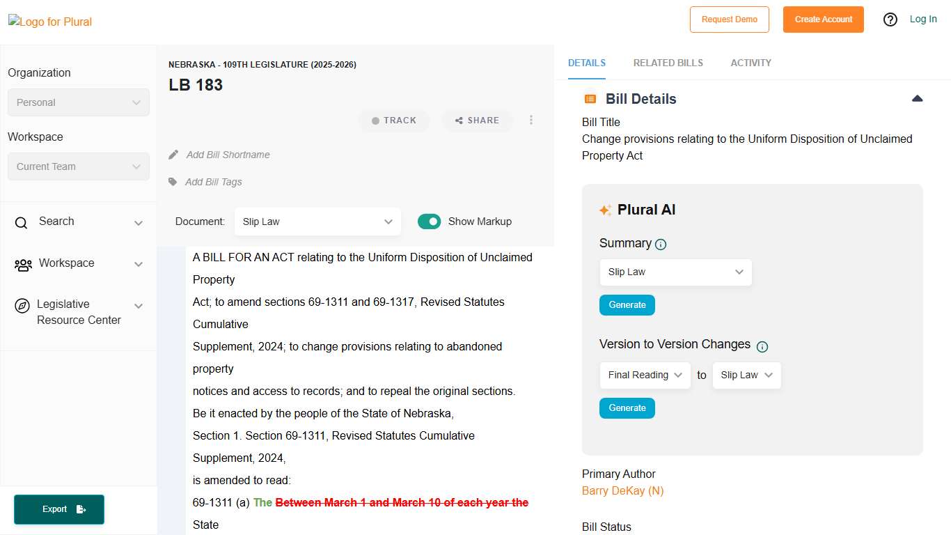 LB 183 - Nebraska (109th) - Plural